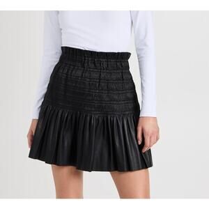 7 For All Mankind Black Vegan Leather Pleated Mini Skirt NEW Small